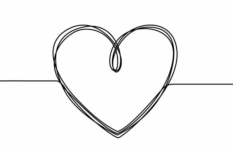 Chaotically tangled line and tangled heart. Psychotherapy for couple concept of solving problems is easy. Unravels chaos and mess difficult situation. Editable stroke. Doodle vector illustration